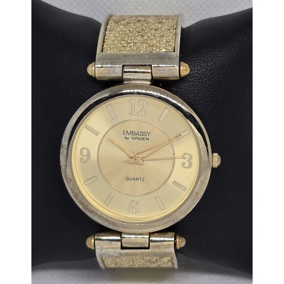 Embassy By Gruen Accessories - Women's Embassy by Gruen Elegant Gold Tone Dial Case Cuff Bracelet Watch 13